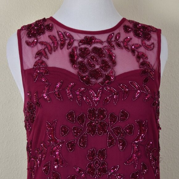 Frock and Frill Burgundy Floral Sequin Formal Dress US 14 - Picture 2 of 10